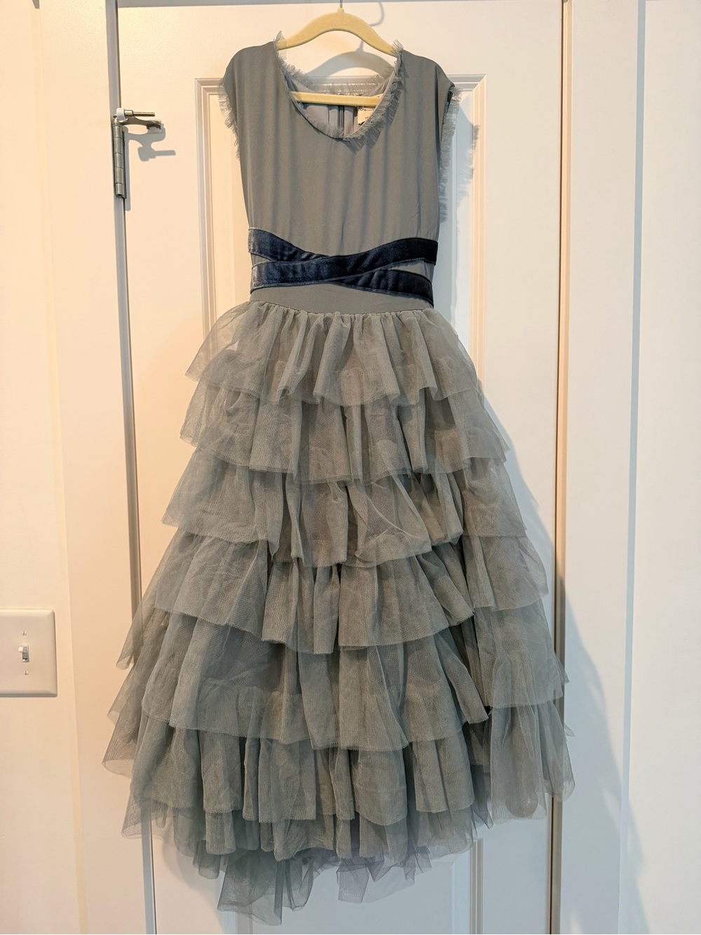 Joyfolie Layered Tulle Ruffle Dress with Velvet Waist